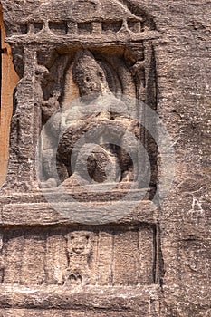 Right Synbol of wealth statue at Ravanaphadi Cave Temple, Aihole, Karnataka, India