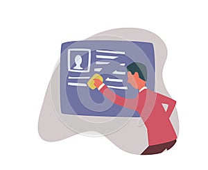 Right to be forgotten in the internet. A man erases information about himself. Concept vector illustration isolated on
