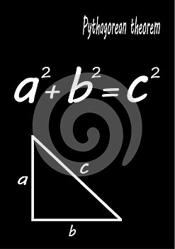 Right triangle with pythagorean formula on a blackbackground.