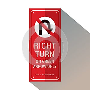 right turn on green arrow only. Vector illustration decorative design