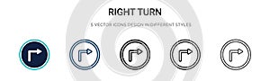 Right turn icon in filled, thin line, outline and stroke style. Vector illustration of two colored and black right turn vector