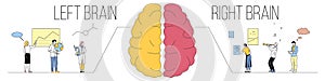 Right Vs Left Human Brain Functions Concept. Analytical, Logical Vs Creative Thinking. Difference Between Two Parts Of