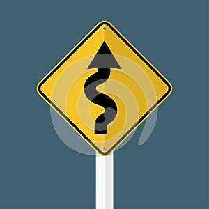Right winding road Sign isolated on grey sky background.Vector illustration