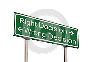 Right Wrong Business Decision Road Sign Isolated