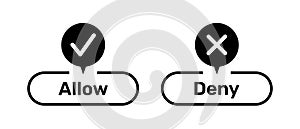 Right and Wrong symbols with Allow and Deny buttons black photo
