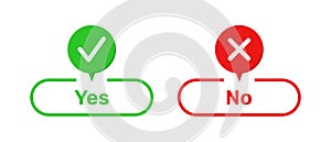 Right and Wrong symbols with Yes and No buttons colour