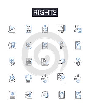 Rights line icons collection. Freedoms, Liberties, Entitlements, Privileges, Claims, Authorities, Autonomy vector and