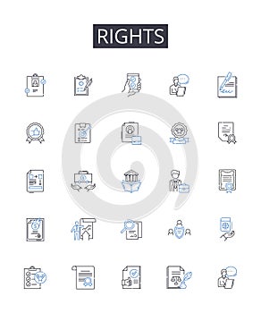 Rights line icons collection. Freedoms, Liberties, Entitlements, Privileges, Claims, Authorities, Autonomy vector and