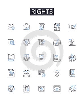 Rights line icons collection. Freedoms, Liberties, Entitlements, Privileges, Claims, Authorities, Autonomy vector and