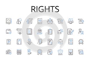 Rights line icons collection. Freedoms, Liberties, Entitlements, Privileges, Claims, Authorities, Autonomy vector and