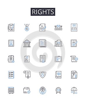 Rights line icons collection. Orbital, Transponder, Uplink, Downlink, Antenna, Radiation, Attitude vector and linear
