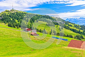 Rigi Kulm railways and blue train