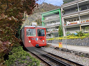 Rigi Mountain railway or Rigi Bergbahnen First cogwheel railway in Europe or die erste Bergbahn Europas photo