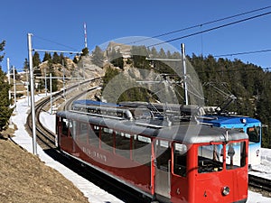Rigi Mountain railways or Rigi Bergbahnen First cogwheel railway in Europe or die erste Bergbahn Europas