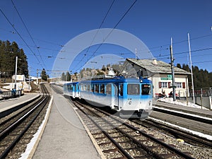 Rigi Mountain railways or Rigi Bergbahnen First cogwheel railway in Europe or die erste Bergbahn Europas photo