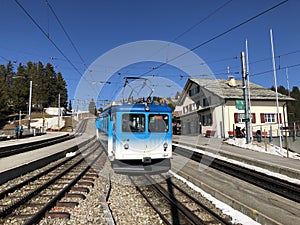 Rigi Mountain railways or Rigi Bergbahnen First cogwheel railway in Europe or die erste Bergbahn Europas photo