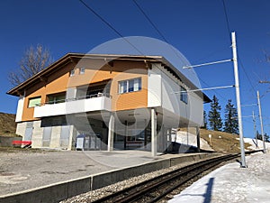 Rigi Mountain railways or Rigi Bergbahnen First cogwheel railway in Europe or die erste Bergbahn Europas photo