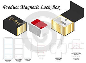 Rigid magnet box template 3d mockup with dieline photo