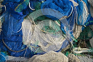 rigs and fishing nets with a port in Mallorca, Spain. Detail of