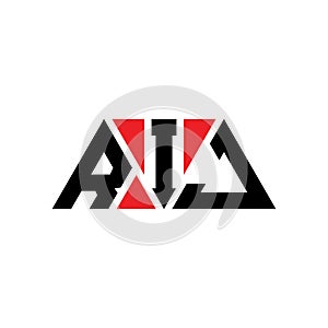 RIJ triangle letter logo design with triangle shape. RIJ triangle logo design monogram. RIJ triangle vector logo template with red