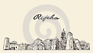 Rijeka skyline Croatia hand drawn vector sketch