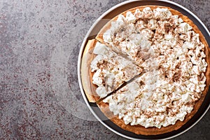 Rijstevlaai a rice pie, something that appears in Dutch and German cuisines close-up in a plate. Horizontal top view