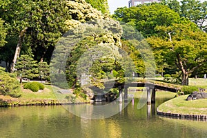 Rikugien Gardens in Tokyo, Japan. The construction of the park took place between 1695 and 1702