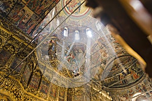 Rila monastery church ceiling paintings interior, historical monastery in Bulgaria photo