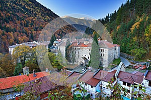 Rila town blue sky in autumn