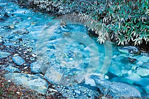 Rill of hot spring at Sainokawara Park in Kusatsu onsen. Gunma,Japan.