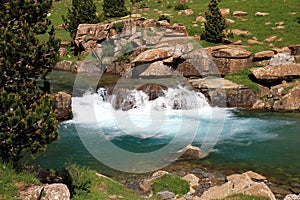 Rills and waterfalls in Spanish Pyrenees.