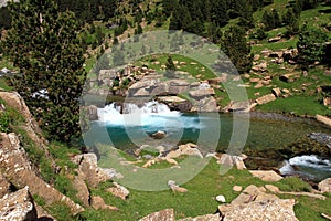 Rills and waterfalls in Spanish Pyrenees.