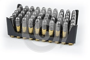 Rimfire cartridges on a white background