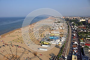 Rimini beach and city Italy aerial view