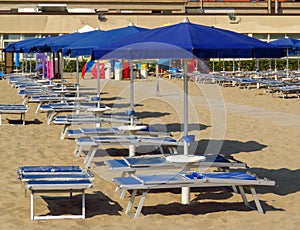 Rimini - Blue umbrellas and sunbeds