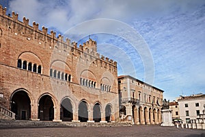 Rimini, Emilia Romagna, Italy. The ancient Cavour square with the city hall