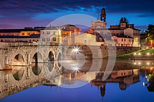 Rimini, Italy at twilight blue hour.