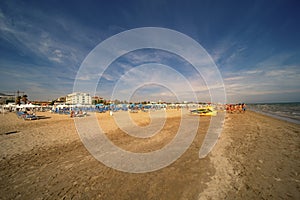 Rimini sand beach landscape. Panoramic view of one of most  large and long beach  Italy