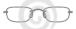 Rimless frame glasses fashion accessory illustration. Sunglass front view for Men, women, unisex silhouette style, flat