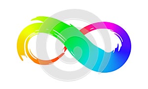 Rinbow infinity symbol with colorful gradient hand painted with ink brush