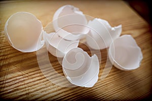 Rinds of funk`s egg targets on a wooden table