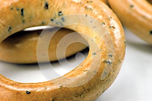 Ring Bagels Macro Closeup Large Detailed Horizontal Studio Shot, Gentle Bokeh, Shadows