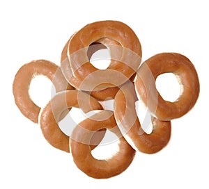 Ring bagels on a white background