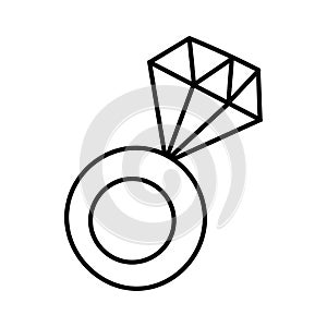 Ring with big diamond. Vector illustration in doodle style isolated on white background. Outline icon wedding ring