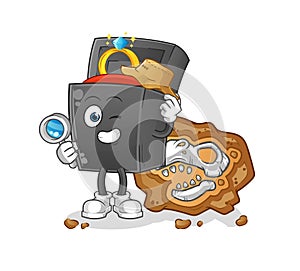 Ring box archaeologists with fossils mascot. cartoon vector