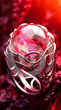 ring with a bright pink stone inside a decorativ, Generative AI