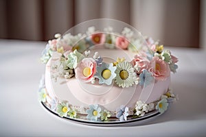 ring cake with delicate pastel flowers, to symbolize the couple's love