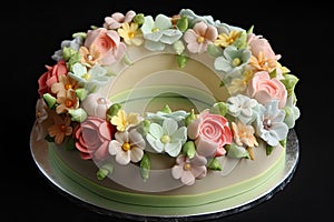 ring cake with delicate pastel flowers, to symbolize the couple's love