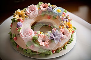 ring cake with delicate pastel flowers, to symbolize the couple's love