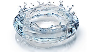 Ring of clear water with splash isolated on white created with Generative AI. Pure fresh liquid